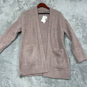 Barefoot Dreams CozyChic Boucle Welt Pocket Cardigan Deep Taupe XS Knit d0659